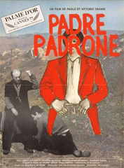Affiche de Padre Padrone mentionnant  Palme d'or  Cannes, jury prsid par Roberto Rossellini 
