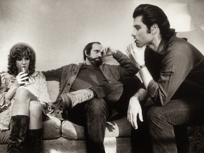 Nancy Allen, Brian De Palma et John Travolta sur le tournage de "Blow Out" (1981)