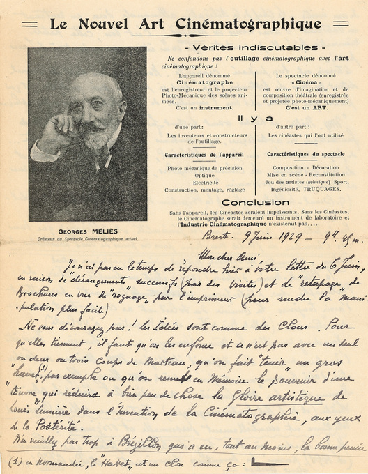 Lettre de Maurice Noverre à Méliès 9 juin 1929