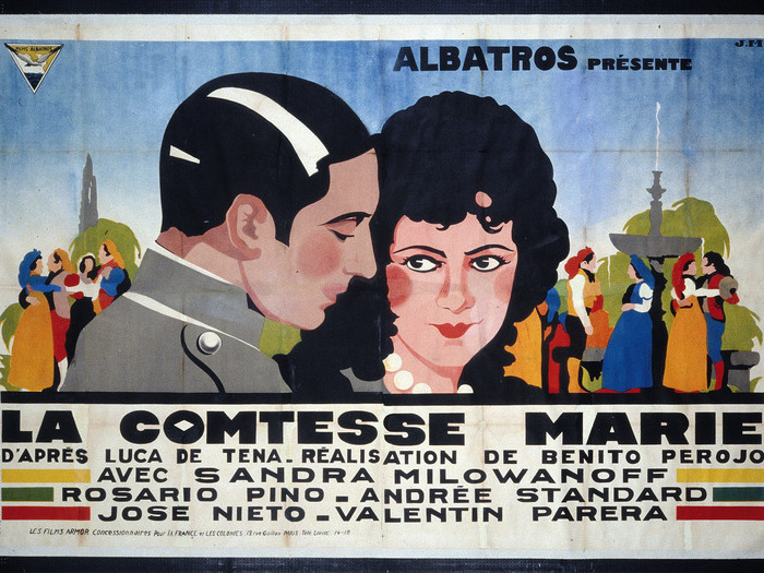 Affiche de Jean-Adrien Mercier pour La Comtesse Marie de Benito Perojo, 1927. Lithographie, 160 x 240 cm (Jean-Adrien Mercier © ADAGP Paris, 2022)
