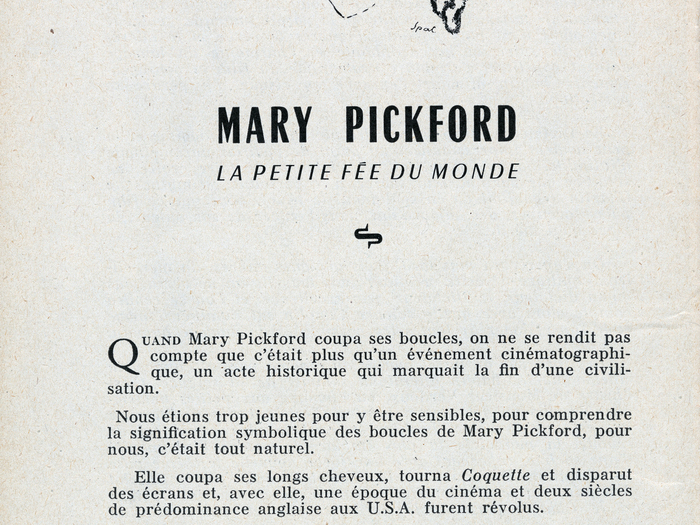 Brochure Cinémathèque française - Hommage aux Artistes Associés - Mary Pickford (extrait)