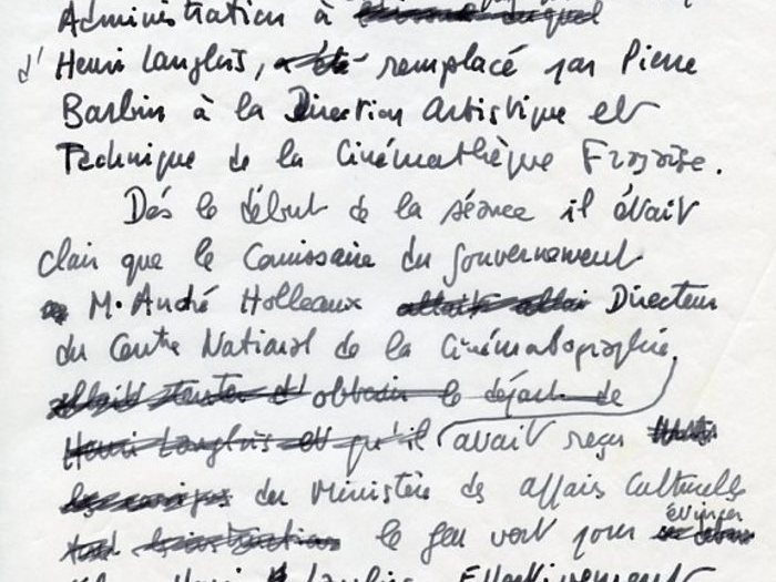 Brouillon manuscrit de François Truffaut