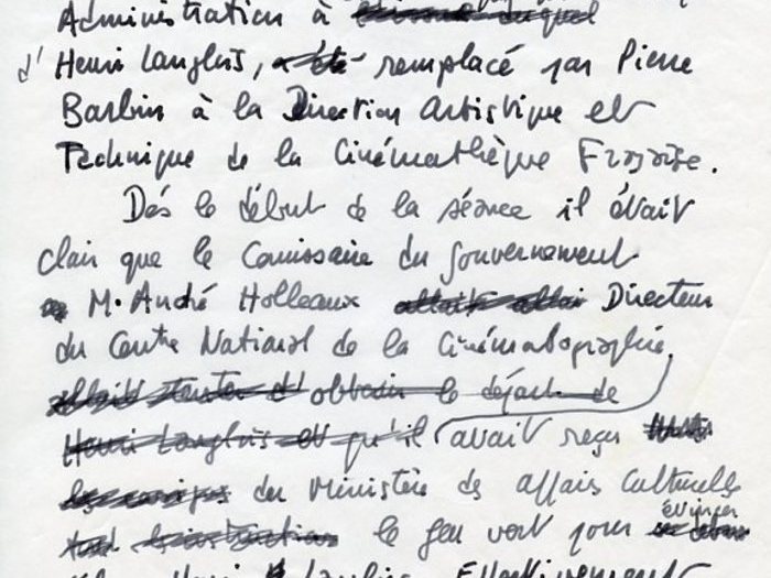 Brouillon manuscrit de François Truffaut