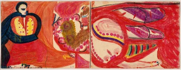 Cardinal Rompallo (verso de l'œuvre double face Char de lumière de toutes les Russies), c. 1941, mine de graphite, pastel et aquarelle sur papier, 44,8 x 30 cm © Aloïse