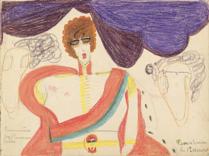 Char de lumière de toutes les Russies - Tsar de toutes les Russies (détail, recto de l'œuvre double face), c. 1941, mine de graphite, pastel et crayon de couleur sur papier, 22,4 x 30 cm © Aloïse