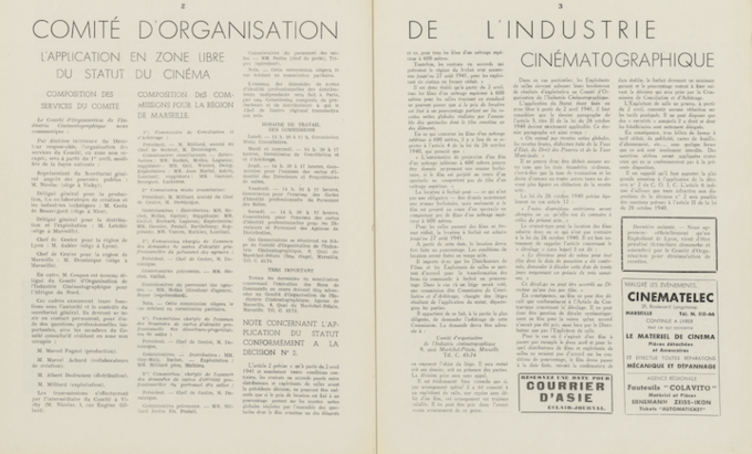 COIC - L'application en zone libre du statut du cinéma dans le n°386A du 5 avril 1941