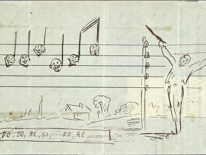 Dessin préparatoire de Georges Méliès pour Le Mélomane (1903)
