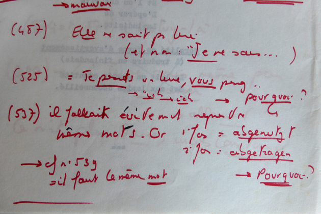 Dialogues de <em>La Lectrice</em> en allemand, manuscrit annoté par Michel Deville [DEVILLE453 B97]