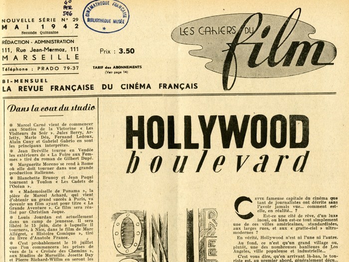 Editorial consacré à Hollywood dans les Cahiers du Film n°29, mai 1942