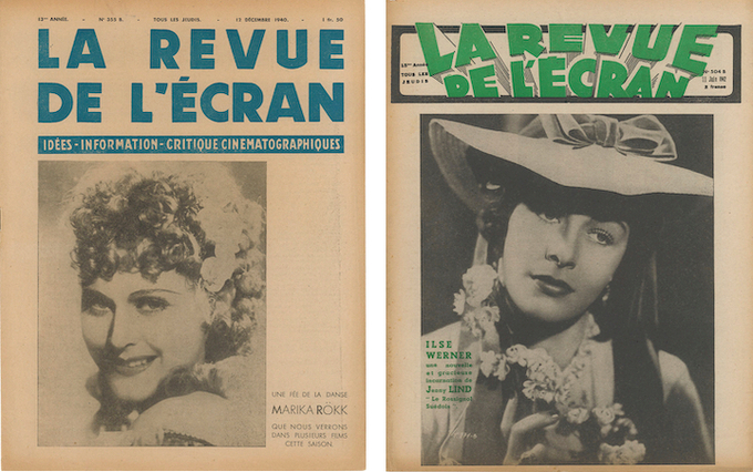 En couverture de La Revue de l'écran, Marika Rökk dans le n°355B du 12 décembre 1940 et Ilse Werner dans le n°504B du 11 juin 1942