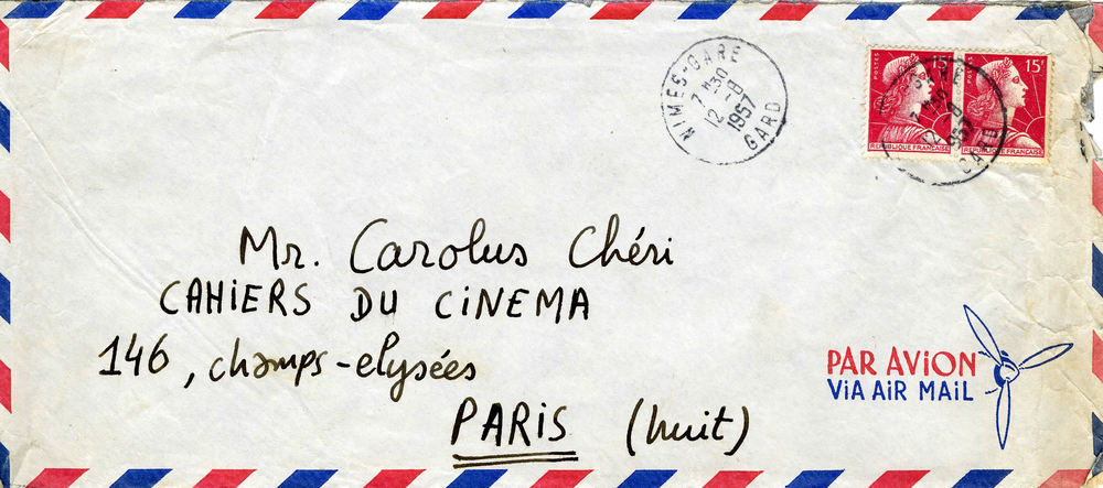 Enveloppe de François Truffaut à Charles Bitsch (recto) 