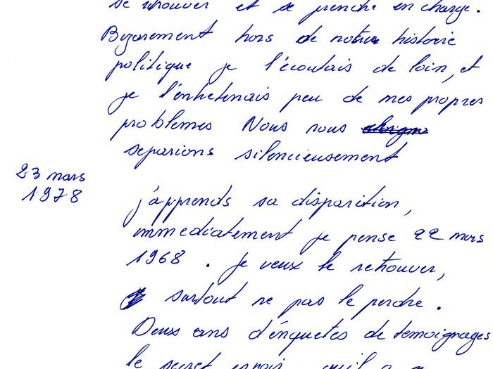 Extrait de notes avec dates importantes (Archives GOUPIL 73 B17 – "Mourir à trente ans" : "Original Reca")