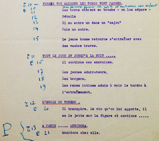 Extrait du Ciné-scénario, <em>La Tierra de los toros</em>, 1922. © Les amis de Musidora Extrait du Ciné-scénario, <em>La Tierra de los toros</em>, 1922. © Les amis de Musidora