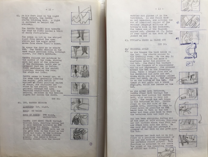 Extrait du dépouillement avec vignettes dessinées par Joseph Losey