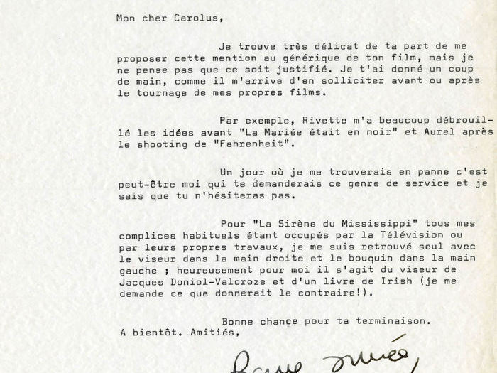 Francois Truffaut à Charles Bitsch, 14 janvier 1969