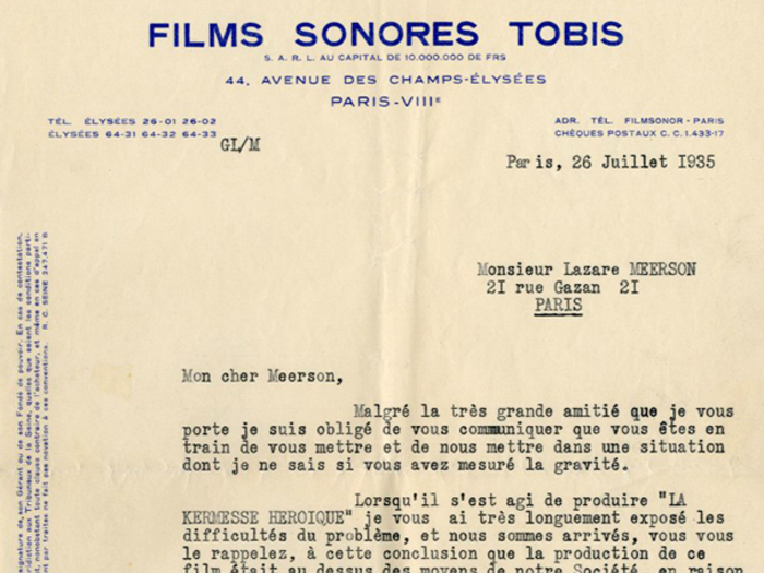 Lettre de Georges Lourau à Lazare Meerson, fonds Meerson