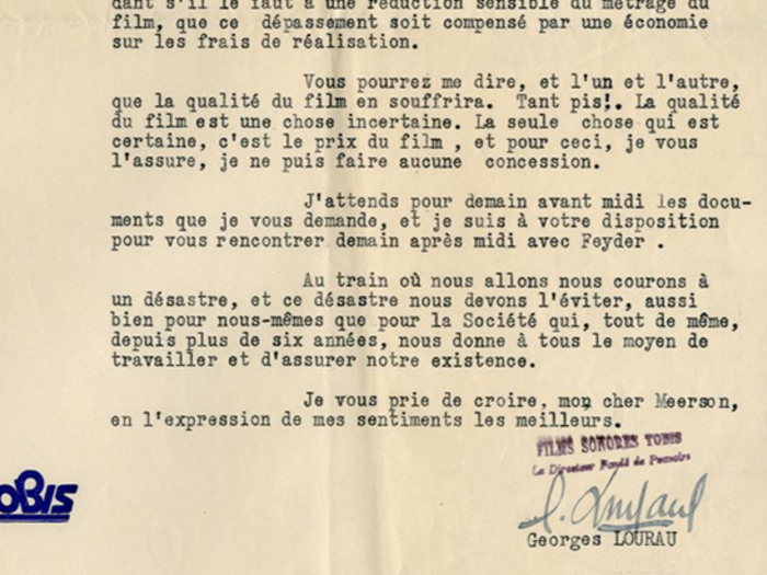 Lettre de Georges Lourau à Lazare Meerson, page 3, fonds Meerson