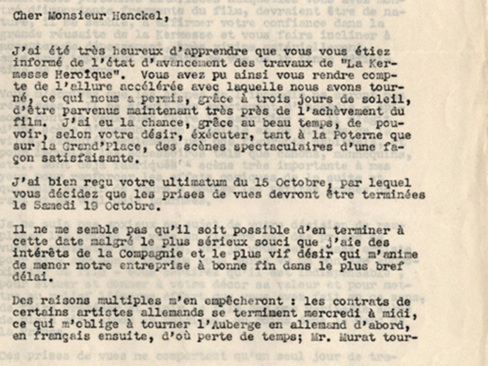 Lettre de Jacques Feyder au Dr Henckel, 16 octobre 1935, page 1