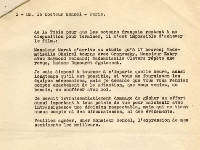 Lettre de Jacques Feyder au Dr Henckel, 17 octobre 1935, page 2