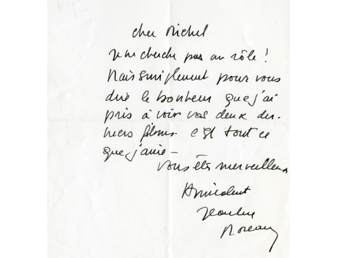 Lettre de Jeanne Moreau à Michel Deville, août 1986. 