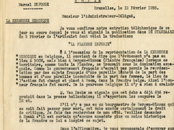 Lettre de Marcel Defosse à Georges Lourau, fonds Charles Spaak