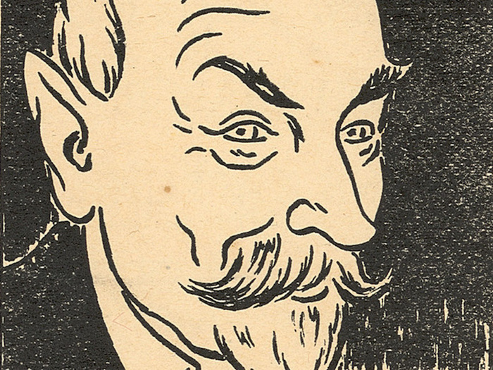 Portrait de Georges Méliès par Adrien Barrère (Détail de la couverture du programme du Gala Méliès salle Pleyel le 16 décembre 1929)
