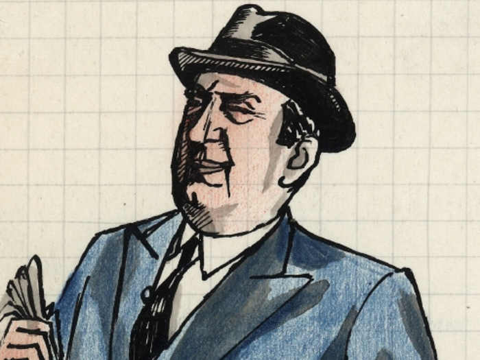 Monsieur Arpel, dessin de Pierre Étaix pour la préparation du film Mon Oncle de Jacques Tati