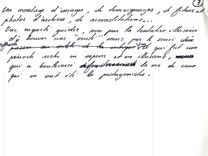 Note sur la trame de "Mourir à 30 ans" page 3 (Archives GOUPIL 73 B17 – "Mourir à trente ans" : "Original Reca")