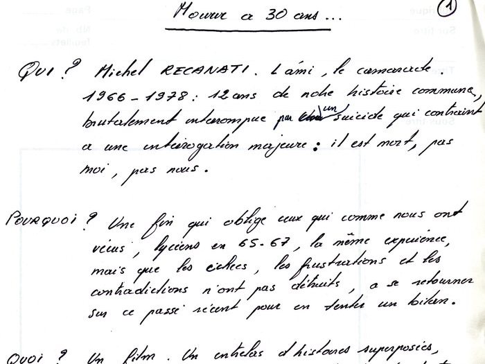 Note sur la trame de "Mourir à 30 ans" (Archives GOUPIL 73 B17 – "Mourir à trente ans" : "Original Reca")