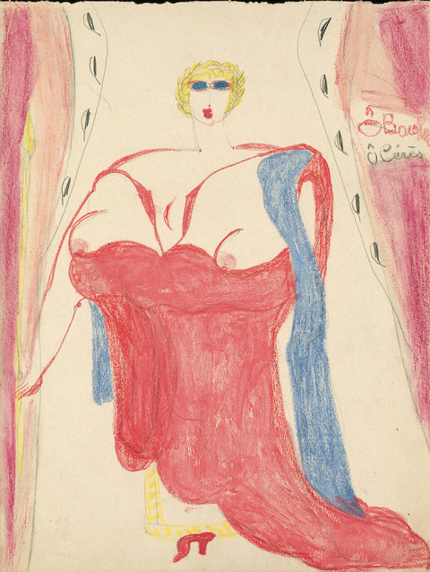 Ô Bacchus Ô Cérès, c. 1941, mine de graphite et pastel sur papier, 29,7 x 22,5 cm © Aloïse 