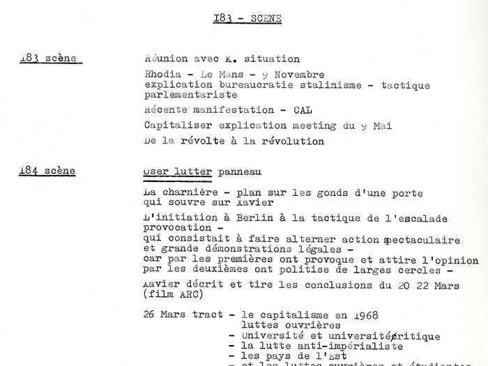 Plan de scène "De la révolte à la révolution" Archives GOUPIL 52 B10 – Projet "Oui Mai" : "notes"