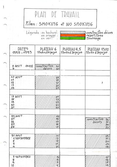 Plan de travail - Tournage Smoking/ No Smoking