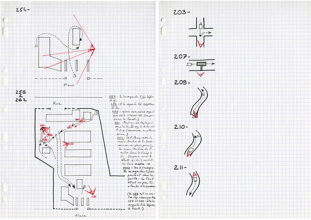 Plans au sol, indications de déplacements et mouvements de caméra pour La Maladie de Sachs. [DEVILLE672 B205]