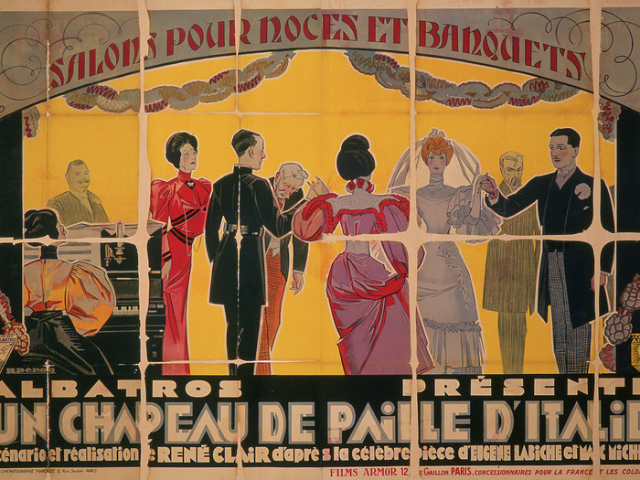 Restauration partielle : affiche de René Péron pour Un chapeau de paille d'Italie de René Clair, 1927, 163 x 230 cm (René Péron © ADAGP Paris, 2022)