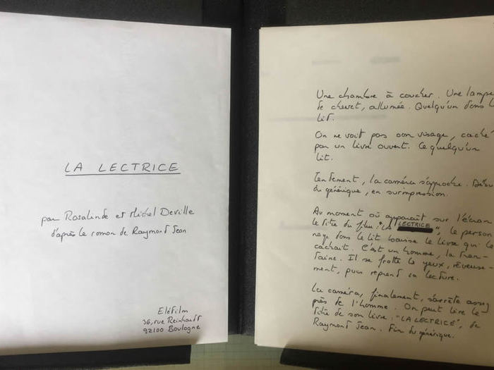 « C’est la première page du découpage manuscrit de Michel, moi, j’écris comme un cochon ! » Découpage de La Lectrice. Fonds d’archives DEV 443B99