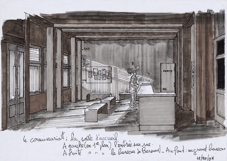 Maquette pour « Les Herbes folles » (Alain Resnais, 2008) - Le commissariat : la salle d'accueil