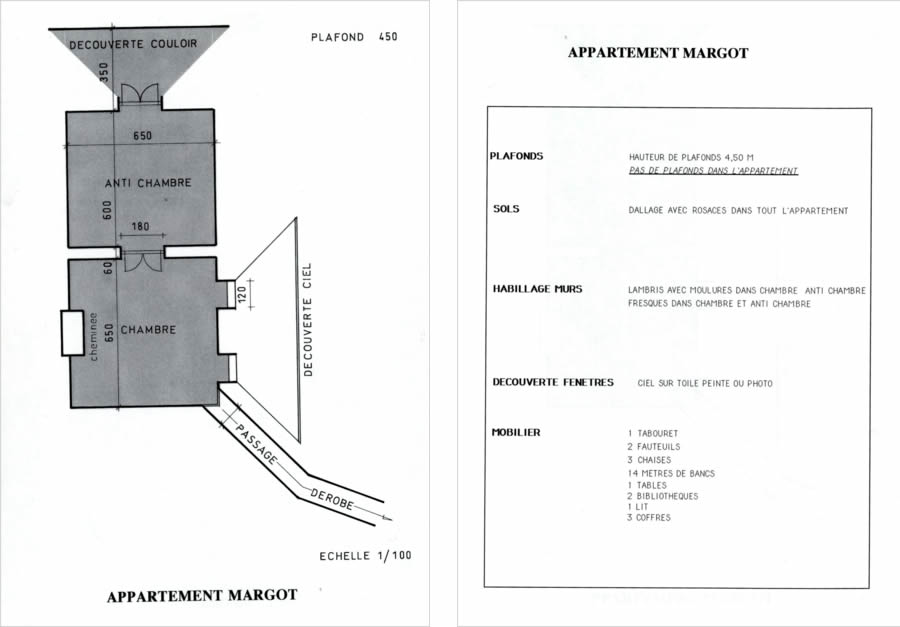 Appartement Margot : plan de construction des décors / Liste du mobilier