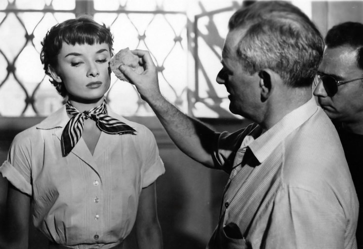 Audrey Hepburn et William Wyler sur le tournage de "Vacances Romaines" (1953)