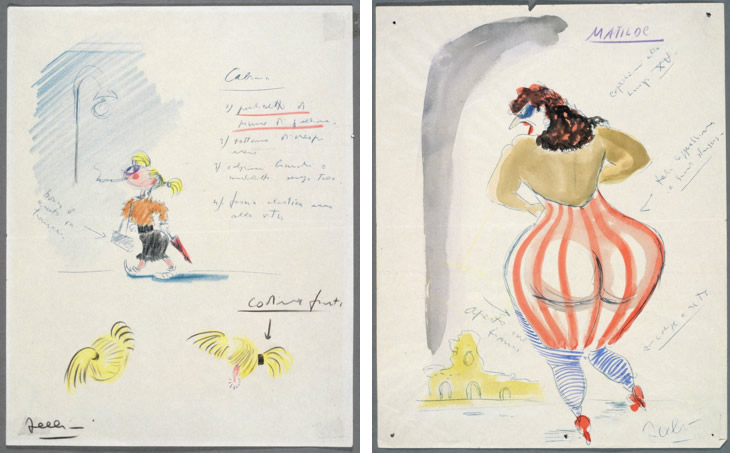 Dessins de Fellini pour Les Nuits de Cabiria