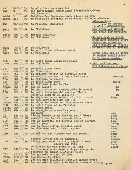 Extrait du découpage avec indications sonores