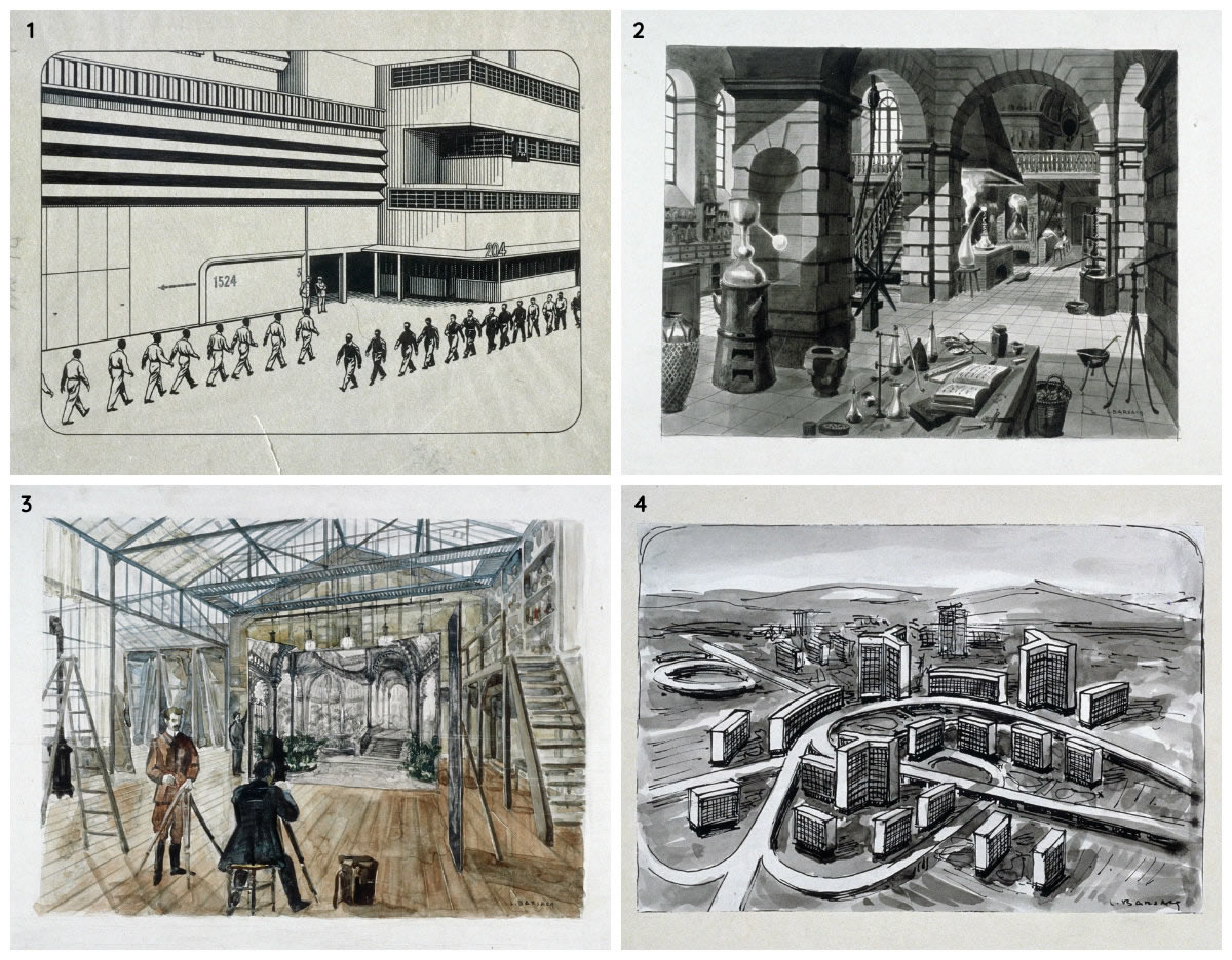 Maquettes de dessins de Léon Barsacq pour René Clair