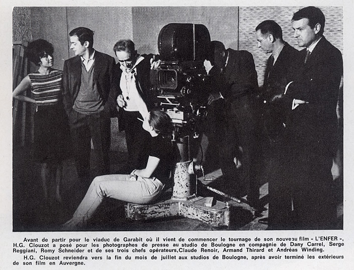 Photo de tournage de L'Enfer publiée dans le Film Français n°1051 (10 juillet 1964)