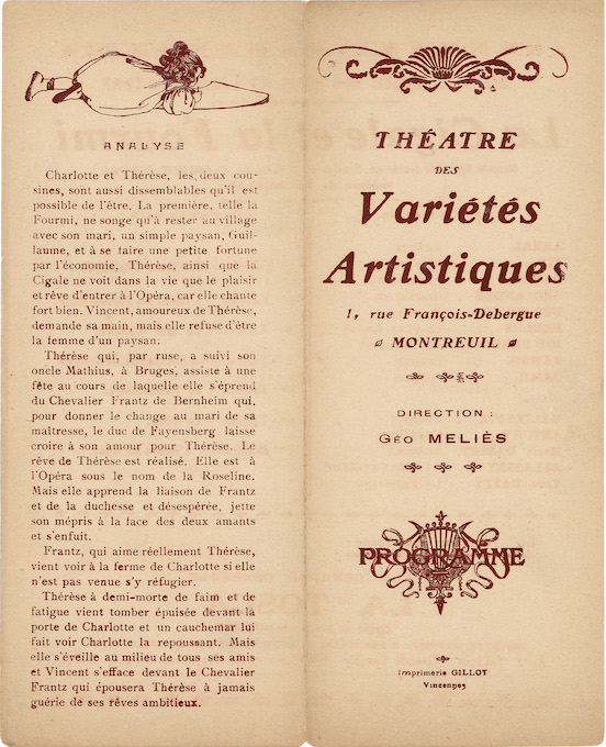 Programme du Théâtre des Variétés artistiques de Méliès