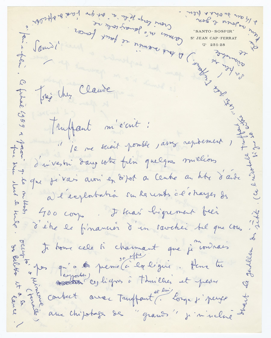 Lettre manuscrite de Jean Cocteau et Claude Pinoteau